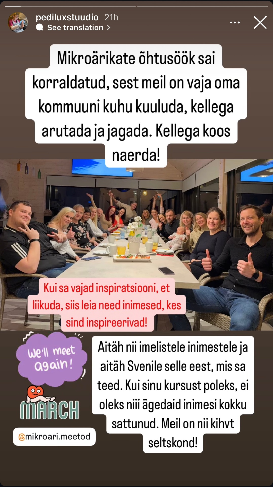Osaleja Instagrami stoori Mikroäri Meetodi koolituspäevast