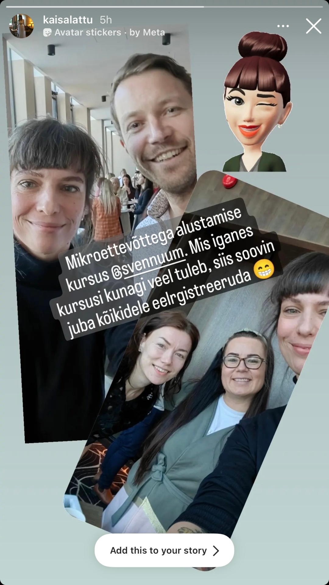 Osaleja Instagrami stoori Mikroäri Meetodi koolituspäevast